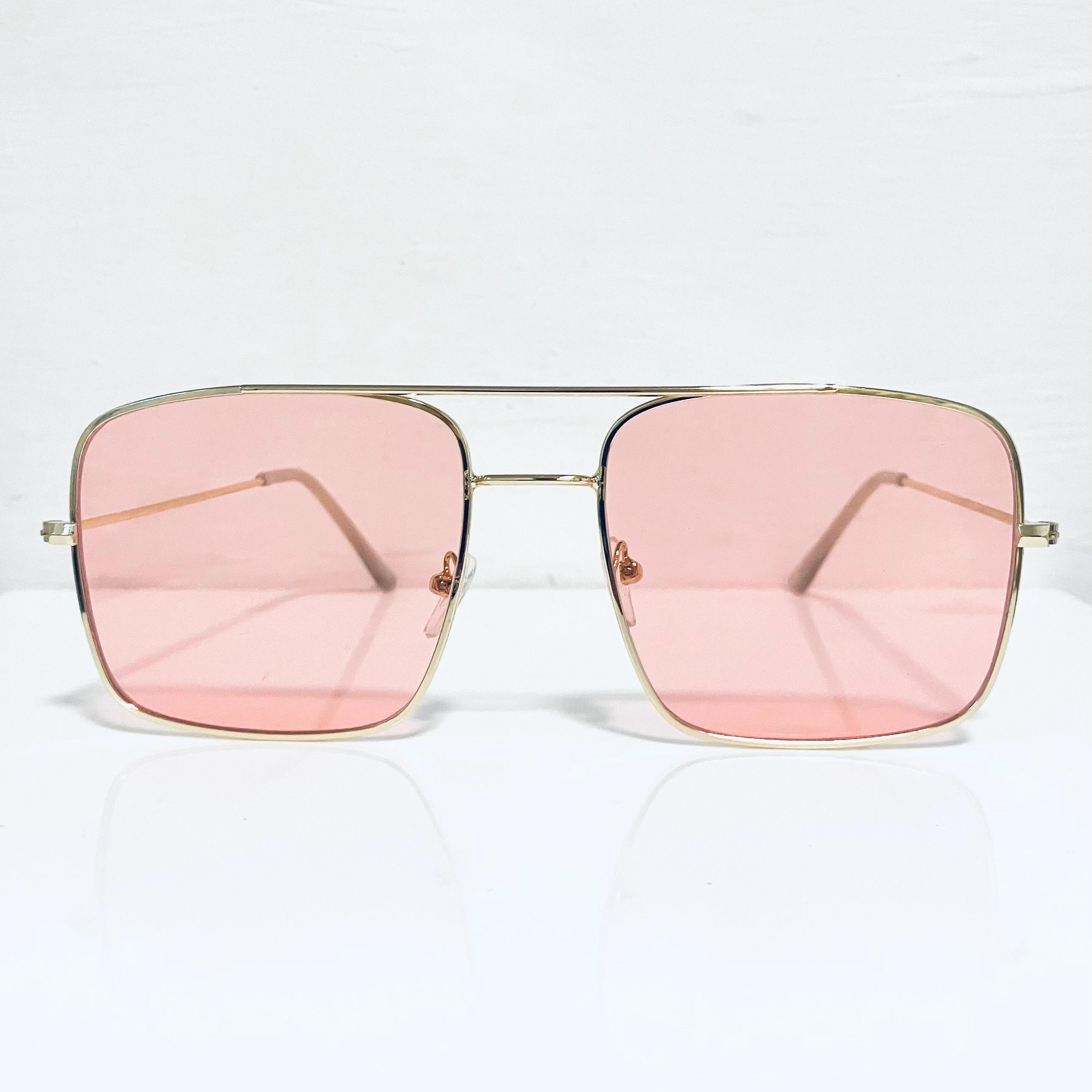 Vintage Square Aviator Sunglasses: Retro Pink Lens Eyewear - Etsy