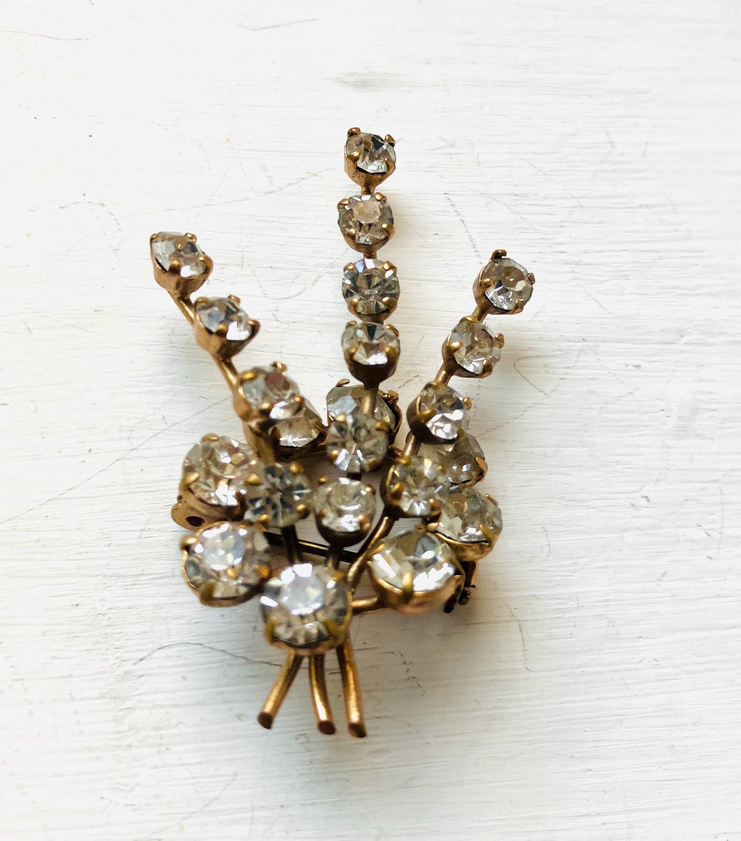 Broche Vintage Années 50-60 Avec Strass - Occasion, Pièce Unique Et Scintillante, Parfaite Pour Accessoiriser