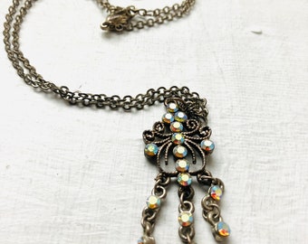 Vintage Sparkling Rhinestone Pendant Necklace, Pendant Necklace, Jewellery, Silver Style Necklace, Gift For Her, Necklace Uk