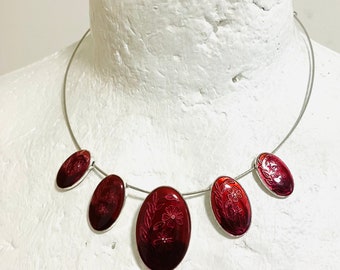 Vintage Necklace, Vintage Red Glass Necklace, Pendant Necklace, Retro Necklace, Woman Necklace, Gift For Her, Pendant