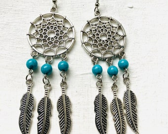 Navajo Dream Catcher Dangle Earrings, Vintage Earrings, Jewelry, Earrings Uk, Turquoise Beaded Earrings