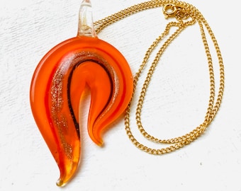 Murano Italian Orange Glass Handmade Pendant Necklace, Vintage Necklace, Jewellery Necklace, Gift For Her, Jewellery