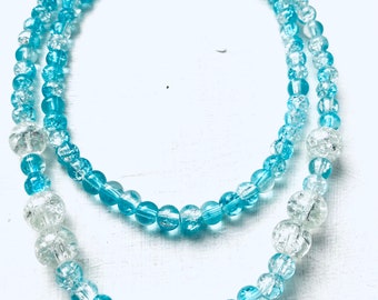Vintage Blue Glass Beaded Necklace, Blue Beaded Necklace, Glass Necklace, Gift For Her, Vintage Jewelry, Necklace Uk