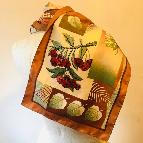 Stunning Silk Long Scarf, Designer Silk Scarf, Felicianni Pure Silk Scarf, Autumnal Fruit Print Apple Cherry Scarf, Mask, Gift For Her