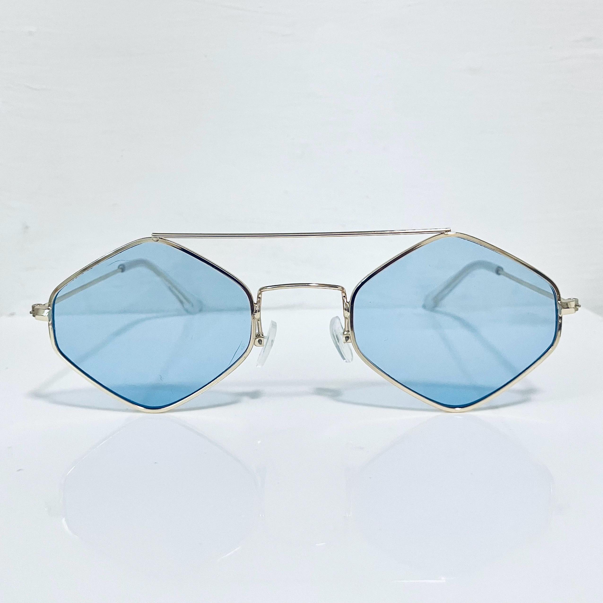 Vintage 60s Mod Oversized Geometric Hexagonal Tortoiseshell Blue Lens Sunglasses OVERSIZED BLUE Lens TORTOISESHELL Vintage 60s Sunglasses  main image 2