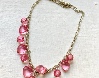 Vintage Bracelet, Pink Beaded Bracelet, Chain Bracelet, Woman Jewelry, Bracelet Jewellery, Gift For Her, Bracelet Uk
