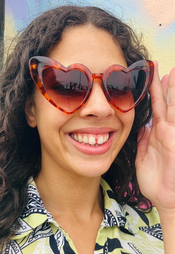 Y2K Heart Sunglasses: Brown Tortoiseshell Frames, UVA Protected