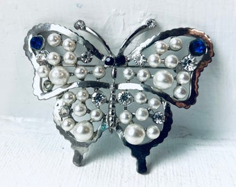 Broche de mariposa, broche de mariposa con cuentas de perlas, broches del Reino Unido, broche vintage, broche de insectos, regalo para ella