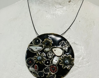 Vintage Pendant Necklace Black Enamel Gemstone Necklace Jewelry, Vintage Necklace Uk, Boho Necklace, Gift, Pendant uk
