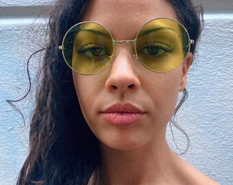 Y2K Yellow Lennon Sunglasses: Vintage 2000s Round Sunnies - Etsy