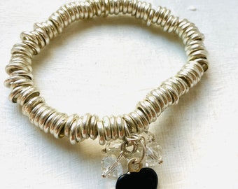 Vintage Beaded Silver Stainless Chain Bracelet with Gemstone chain Bracelet, Beautiful Bracelet