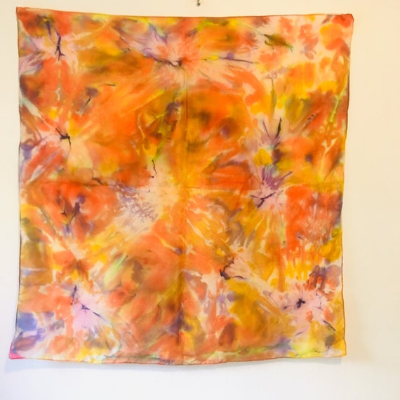 Vintage Rainbow Silk Scarf, Hand Dyed Silk Chiffon