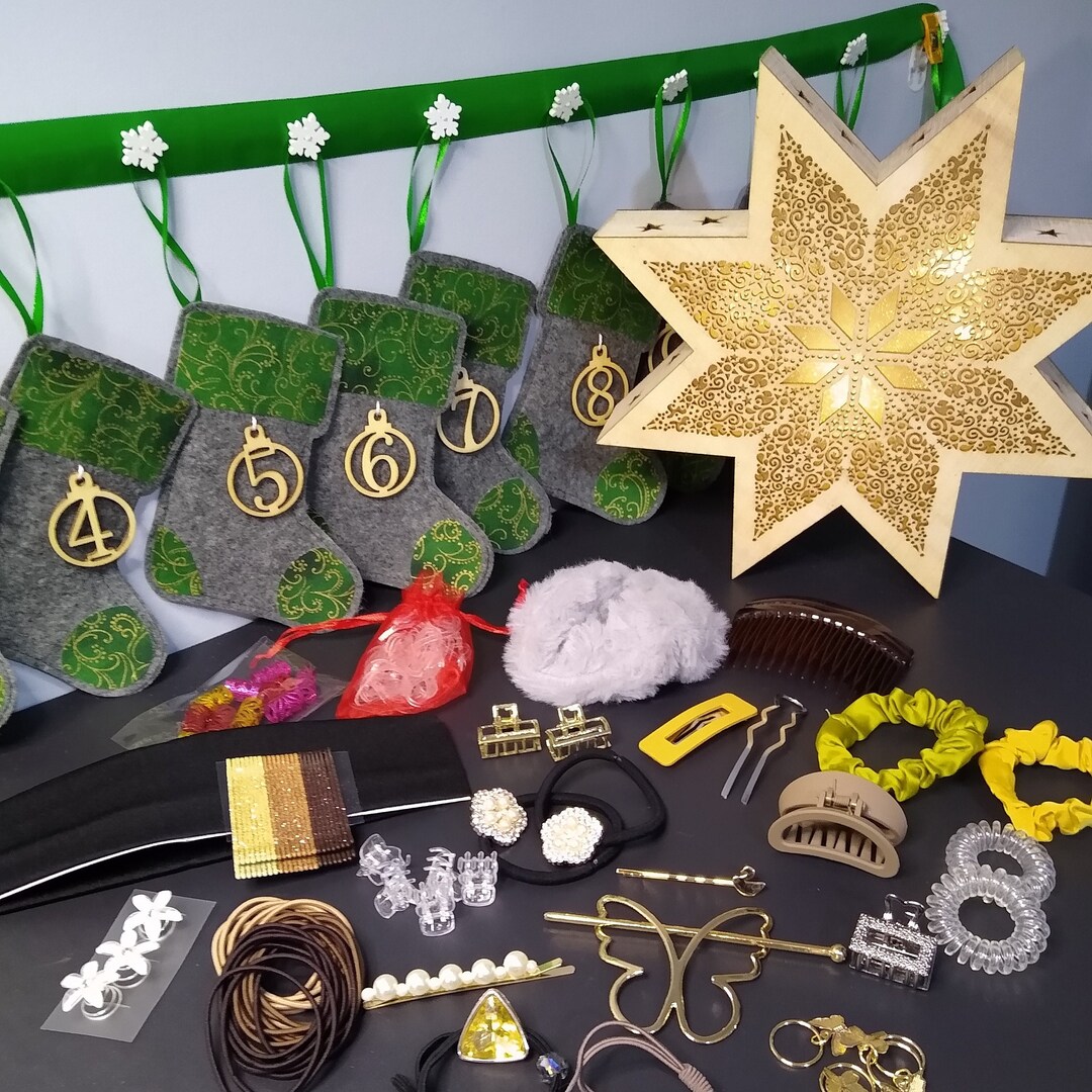 FILLED Advent Calendar With Hair Accessories and Free BONUS Etsy