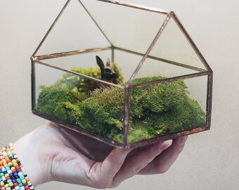 Geometric TinyHouse Glass Terrarium # Modern Planter for Indoor Gardening