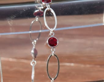 Swarovski Siam (deep red) crystal link bracelet, bridal, wedding, sparkle, present, pretty, silver colour, delicate