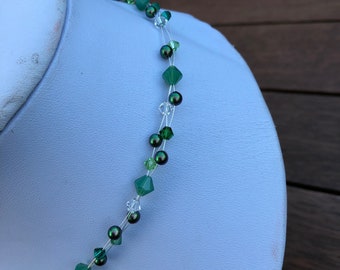 Swarovski Crystal Necklace, Sparkling Greens, Swarovski pearls, wedding, sparkly, bridesmaid, bling, events, evening, proms, sterling silver