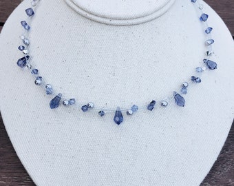 Swarovski Crystal Necklace, Tanzanite drop  wedding, birthday, bling, Christmas, events, evening, proms, sterling silver