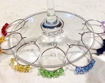 Swarovski Crystal Wine Glass Charms, wedding favours, sparkly, 20mm diameter, various colours, bling, party, hen party 10 or 50 pack