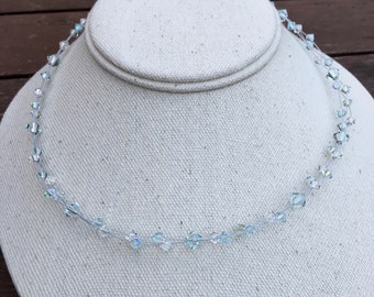 Swarovski Crystal Pearl Necklace, Ice Blue Crystal, wedding, sparkly, birthday, bling, summer, events, evening, proms, sterling silver
