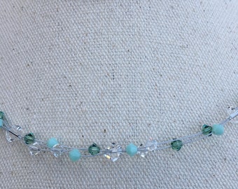 Swarovski Crystal Pearl Necklace, Calm Greens Crystal, wedding, sparkly, birthday, bling, summer, events, evening, proms, sterling silver