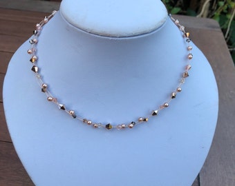 Swarovski Crystal Pearl Necklace, Sparkling Rose Gold, wedding, sparkly, birthday, bling, Christmas, events, evening, proms, sterling silver