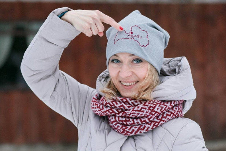 Light Gray Beanie Personalized Slouch Hat Embroidered Hat With Name Tag Country Border And Your City Or Logo Cute Adorable Gifts