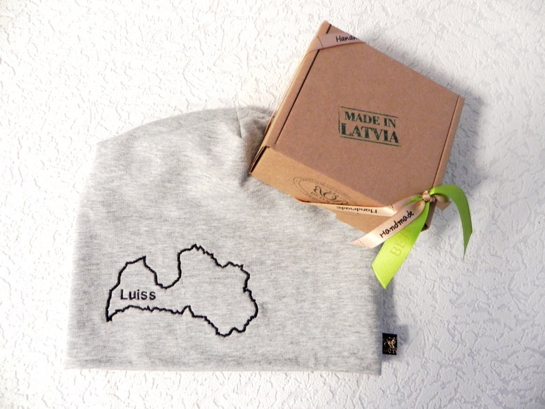 Light Gray Beanie Personalized Slouch Hat Embroidered Hat With Name Tag Country Border And Your City Or Logo Cute Adorable Gifts