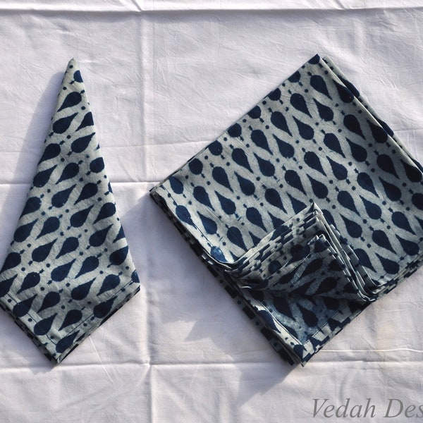 4 pc Indigo block print napkins handmade table napkins indigo fabric napkins