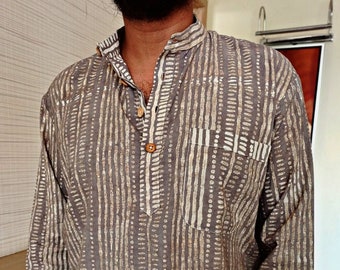 Custom made mud print kurta for men's