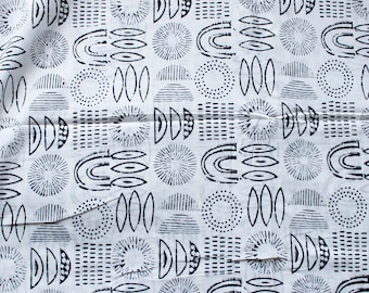 2.5 meters tribal art  white block print fabric in breathable cotton