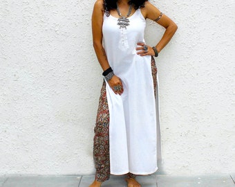 Off white long kurta boho kurta in handloom cotton slub fabric for women