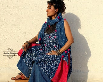 Mirror work hand embroidered Indigo block print tunic