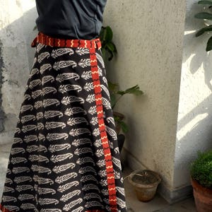 Block print long wrap around skirt with ties in cotton fabric image 6