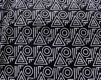 2.5 meters black & white geometric block print fabric in breathable cotton