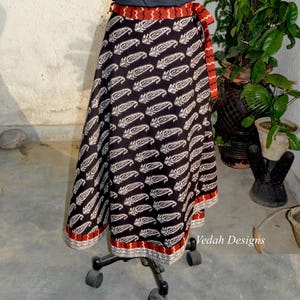 Block print long wrap around skirt with ties in cotton fabric image 5