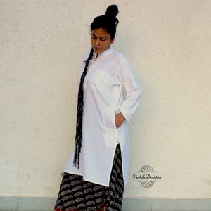 Off white handloom cotton slub kurta for yoga meditation clothing