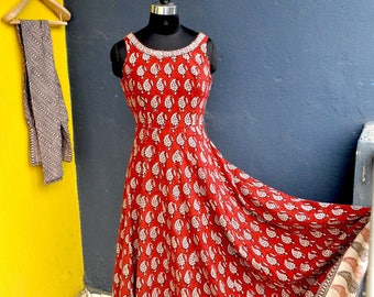 Custom made Block print dress Anarkali suit long dress, flared tunic