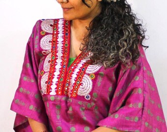 Gujarati patch kaftan Cotton silk kaftan pant set with lining