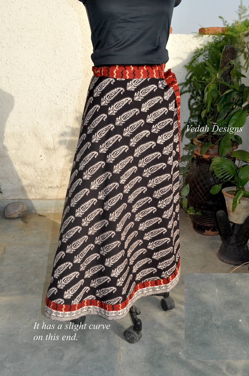 Block print long wrap around skirt with ties in cotton fabric image 7