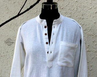 White handloom cotton kurta for men in breathable cotton yoga