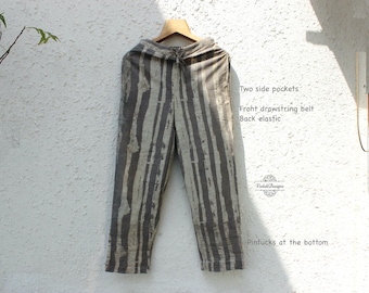 Mudprint pintuck pants handmade cotton pocket pants yoga gifts men clothing