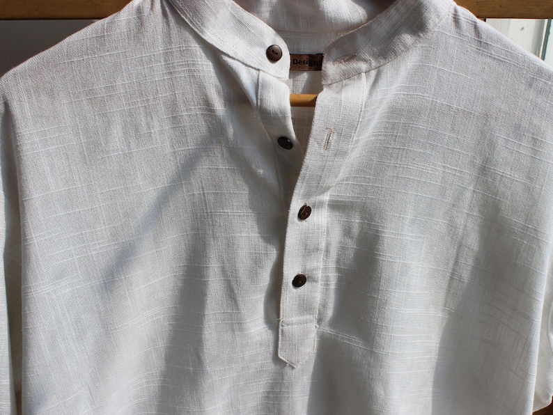 White Khadi shirt handloom cotton kurta for men image 6