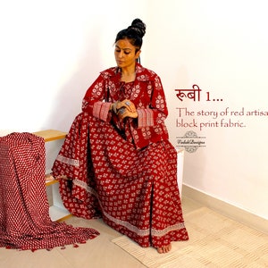 Choose fabric from the store flared block print skirt set with top