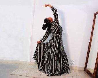 Black and white kurta skirt set in soft cotton block print fabric
