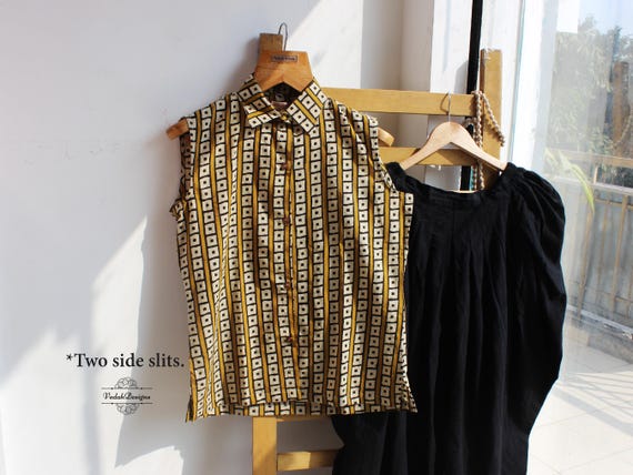 Yellow geometric block print cotton shirt breathable soft cotton shirt