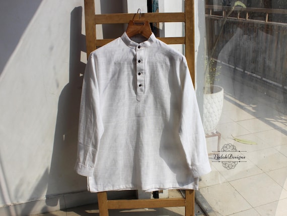 White Khadi shirt handloom cotton kurta for men
