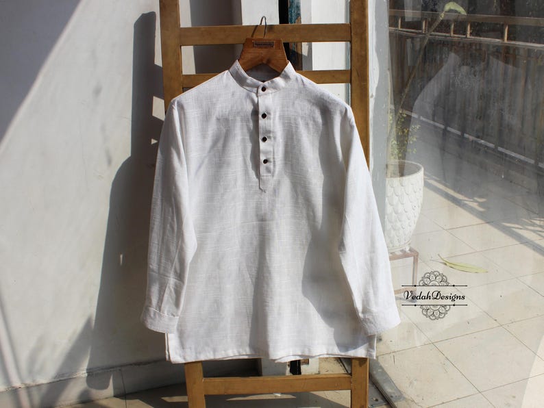 White Khadi shirt handloom cotton kurta for men image 1
