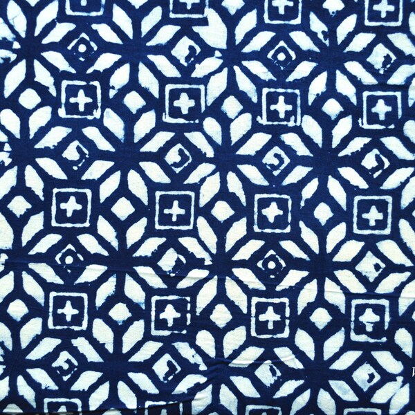 Moroccan Geometrical design Indigo block print cotton fabric by the yard