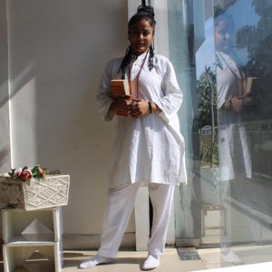 Custom-made white kurta with pajama pant in handloom khadi cotton slub fabric