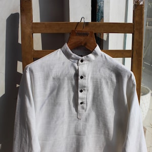White Khadi shirt handloom cotton kurta for men image 2